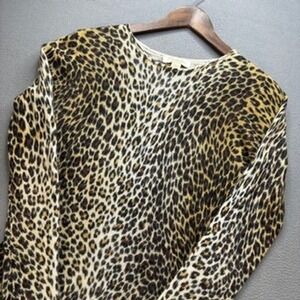 Mainbocher Pure Cashmere Leopard Print Sweater Regular Size M Brown Animal Print